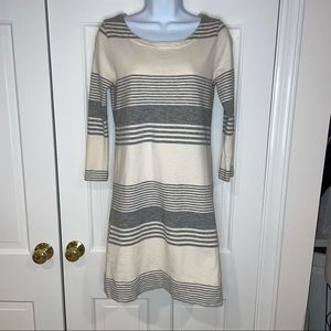 Gap white grey striped cotton 3/4 sleeve dress S